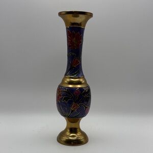 VTG 7-1/2" Brass Floral‎ Cloisonne Bud Vase